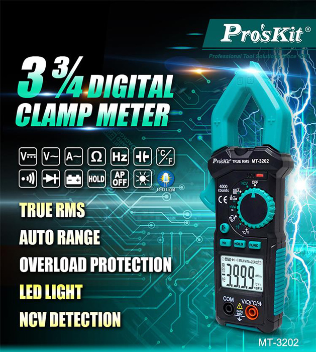 PROSKIT ψηφιακή αμπεροτσιμπίδα MT-3202, 600A AC, NCV, True RMS