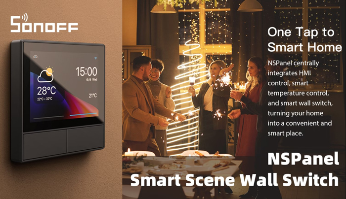 SONOFF smart panel ελέγχου NSPanel με οθόνη αφής, 2-gang, Wi-Fi, γκρι