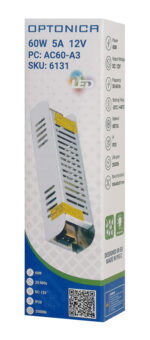 OPTONICA τροφοδοτικό LED καλωδιοταινίας 6131, 60W, 12V/5A