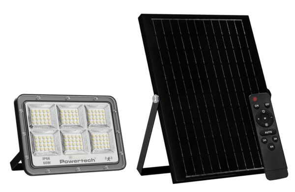 POWERTECH LED ηλιακός προβολέας PT-1456 με τηλεχειριστήριο, αισθητήρας κίνησης, 60W, 4000K, 750lm, IP66