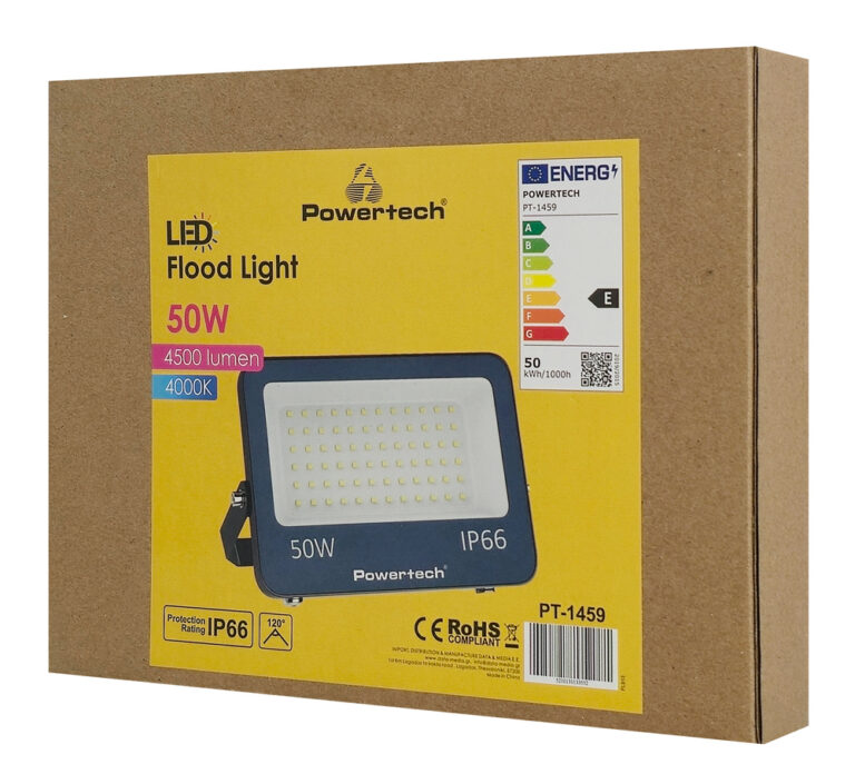 POWERTECH LED προβολέας PT-1459, 50W, 4000K, 4500lm, IP66