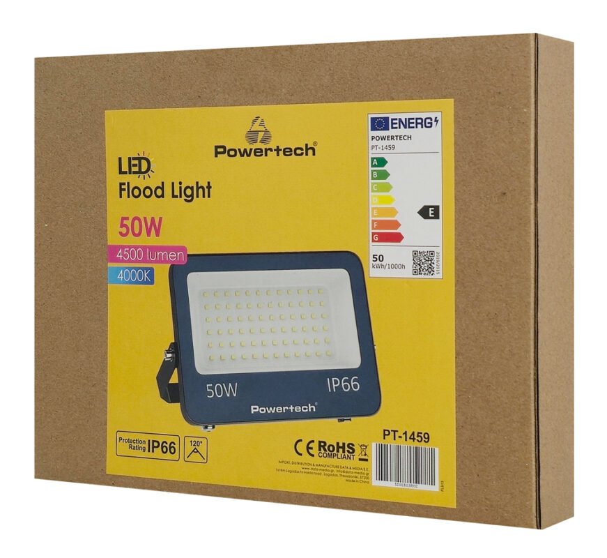 POWERTECH LED προβολέας PT-1459, 50W, 4000K, 4500lm, IP66