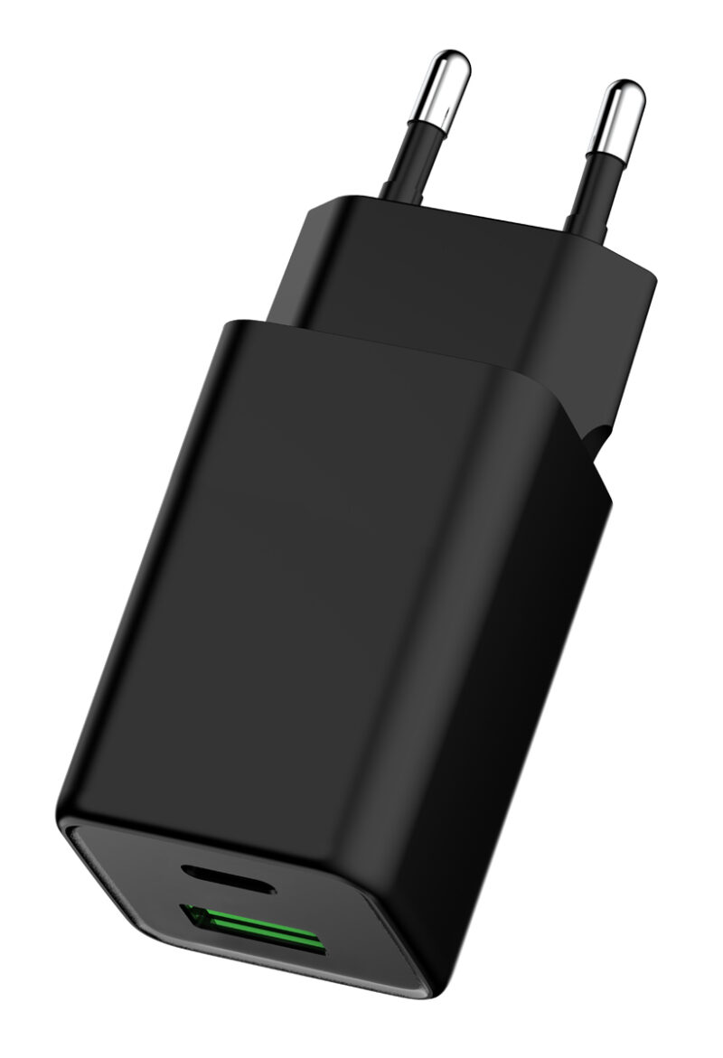 POWERTECH φορτιστής τοίχου PT-1501, USB/USB-C, 65W, GaN, μαύρος