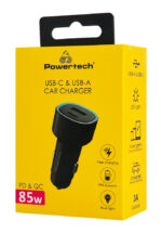 POWERTECH φορτιστής αυτοκινήτου PT-1539, USB & USB-C, 85W, μαύρος