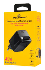POWERTECH φορτιστής τοίχου PT-1572 με πτυσσόμενο καλώδιο, USB-C, 45W, GaN, μαύρος