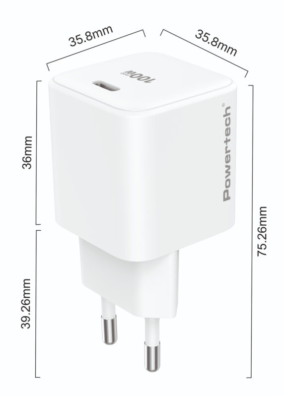 POWERTECH φορτιστής τοίχου PT-1612, USB-C, 100W, GaN, AVS, λευκός