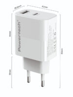 POWERTECH φορτιστής τοίχου PT-1636 με καλώδιο, USB/USB-C, 30W, GaN, λευκός