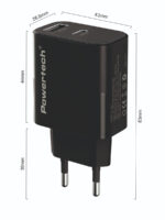 POWERTECH φορτιστής τοίχου PT-1637 με καλώδιο, USB/USB-C, 20W, μαύρος