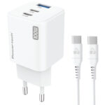 POWERTECH μίνι φορτιστής τοίχου PT-1671 με καλώδιο, USB/2x USB-C, 100W, GaN, λευκός