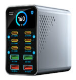 POWERTECH σταθμός φόρτισης PT-1687, 4x USB & 6x USB-C, GaN, 165W, γκρι