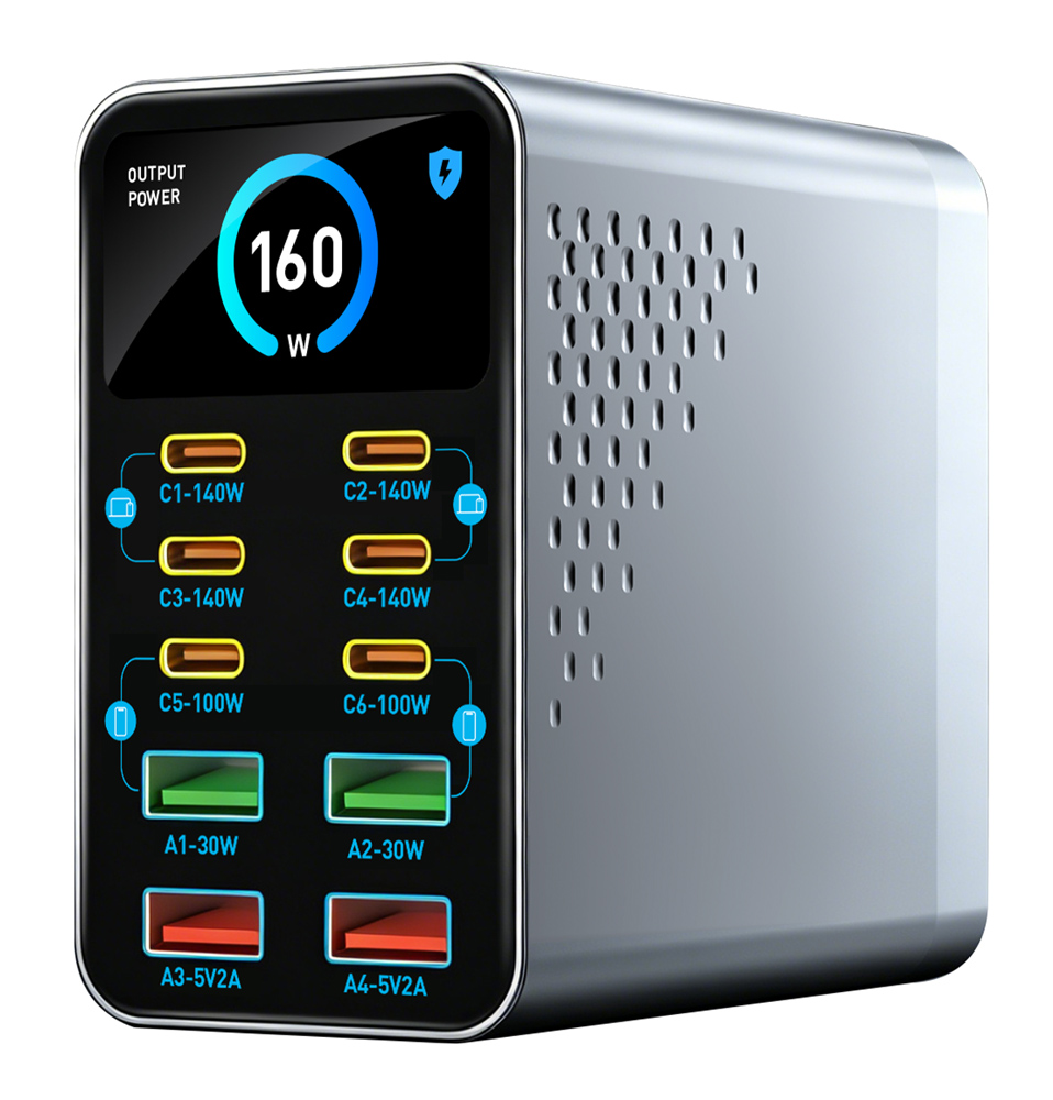 PT-1687 POWERTECH σταθμός φόρτισης PT-1687, 4x USB & 6x USB-C, GaN, 165W, γκρι - Image 1