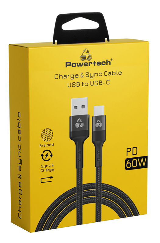 POWERTECH καλώδιο USB-C σε USB PTR-0169, PD 60W, copper, 1.5m, μαύρο