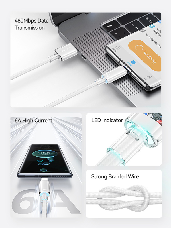 USAMS καλώδιο USB-C σε USB US-SJ658, 66W, 480Mbps, 1.2m, λευκό