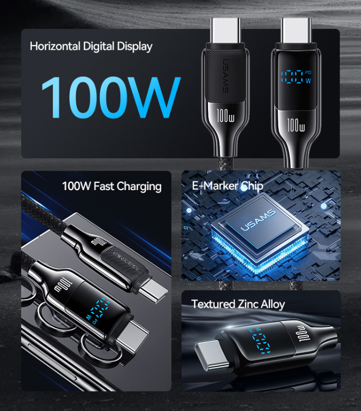 USAMS καλώδιο USB-C SJ742, 100W, 480Mbps, 1.2m, μαύρο