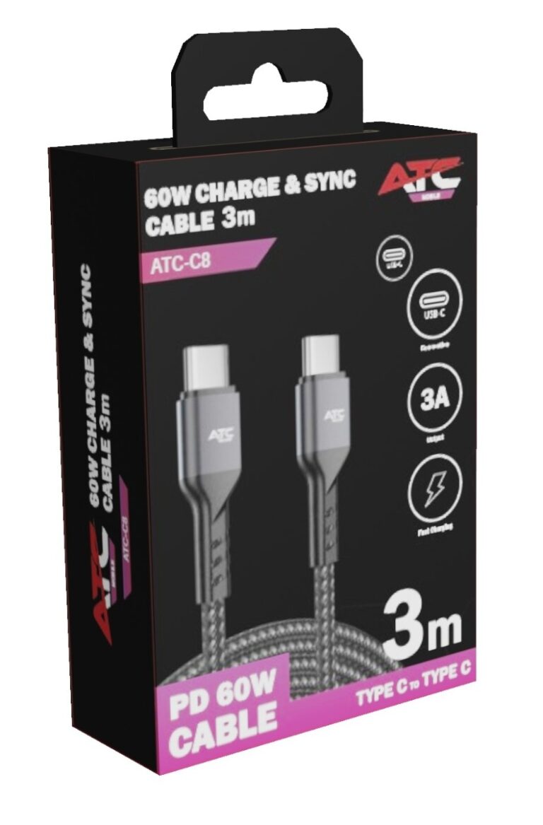 ATC-C8 Καλώδιο Φόρτισης & Συγχρονισμού USB-C σε USB-C 60W 3m