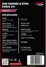 ATC-C9 Καλώδιο Φόρτισης & Συγχρονισμού USB-C σε Lightning 20W 2m