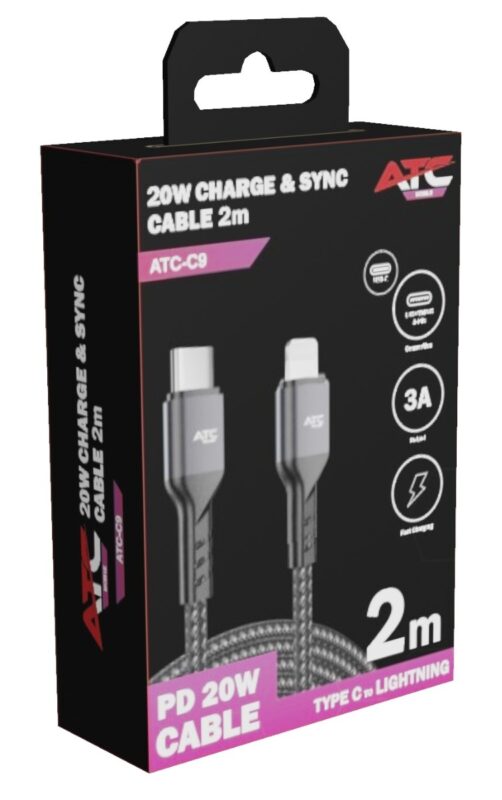 ATC-C9 Καλώδιο Φόρτισης & Συγχρονισμού USB-C σε Lightning 20W 2m