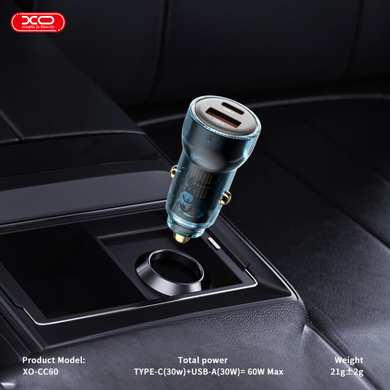 XO CC60 Smart Διαφανής Φορτιστής Αυτοκινήτου A30W+C30W/Ταυτόχρονη 60W Μπλε