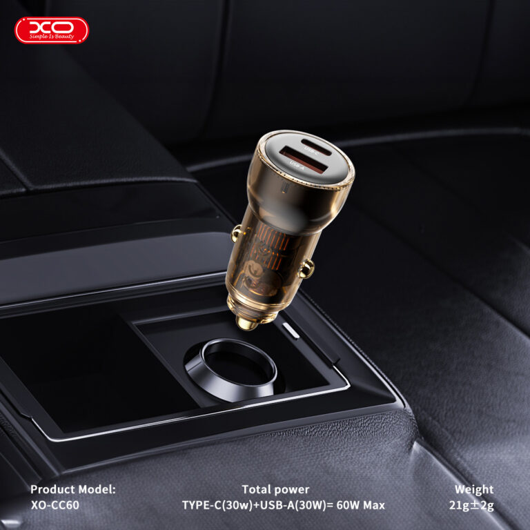 XO CC60 Smart Διαφανής Φορτιστής Αυτοκινήτου A30W+C30W/Ταυτόχρονη 60W Καφέ