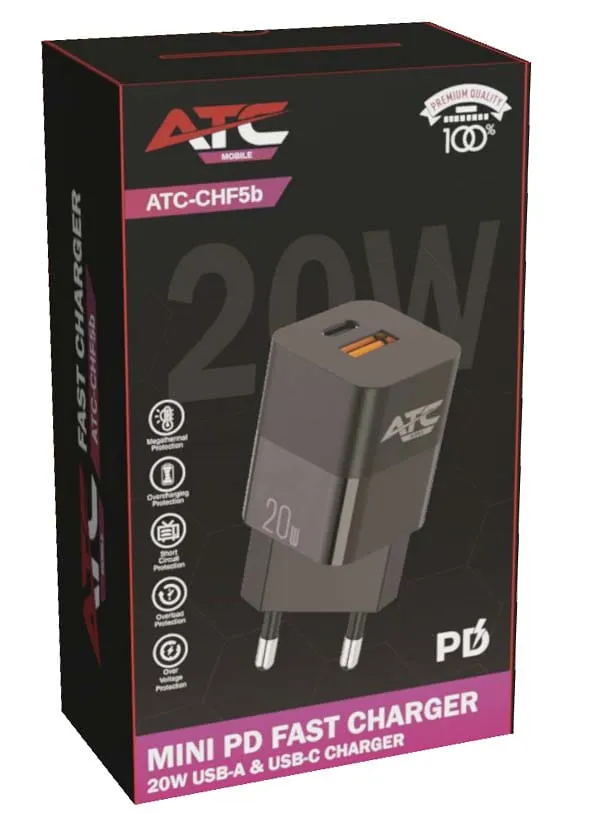 CHF5b Mini PD Fast Charger 20W Μαύρο