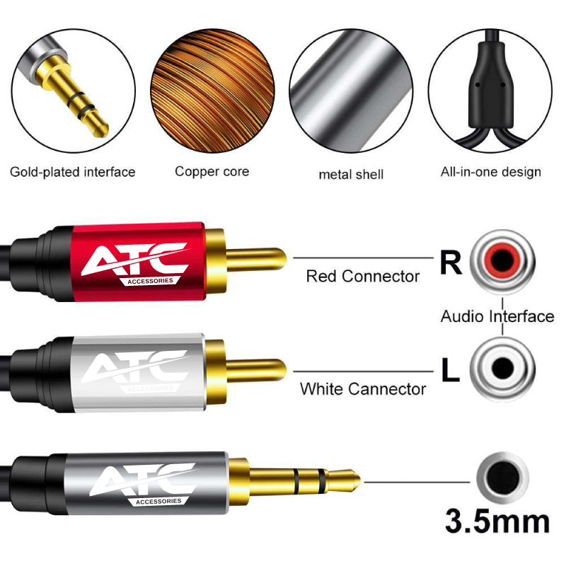 HQ 3.5mm M/ 2 X RCA Cable 1.5m