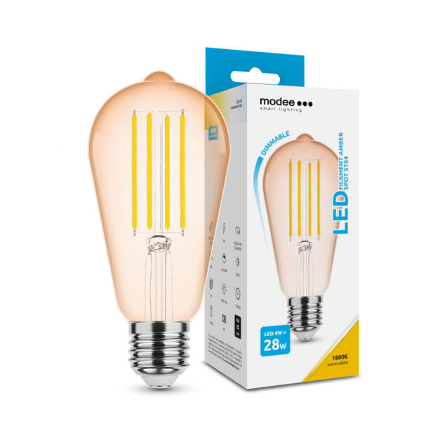 Modee Λαμπτήρας LED Filament Amber ST64 4W E27 320° 1800K (360 lumen) – dimmable