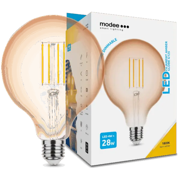 Modee Λαμπτήρας LED Filament Modee, Globe G125, Amber, 4W, E27, 320°, 1800K (360 lumen) dimmable