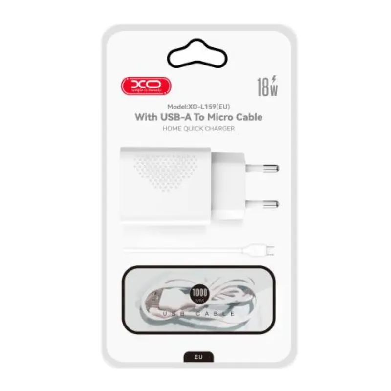 XO L159 QC18W Φορτιστής Γρήγορης Φόρτισης USB-A με Καλώδιο Micro USB